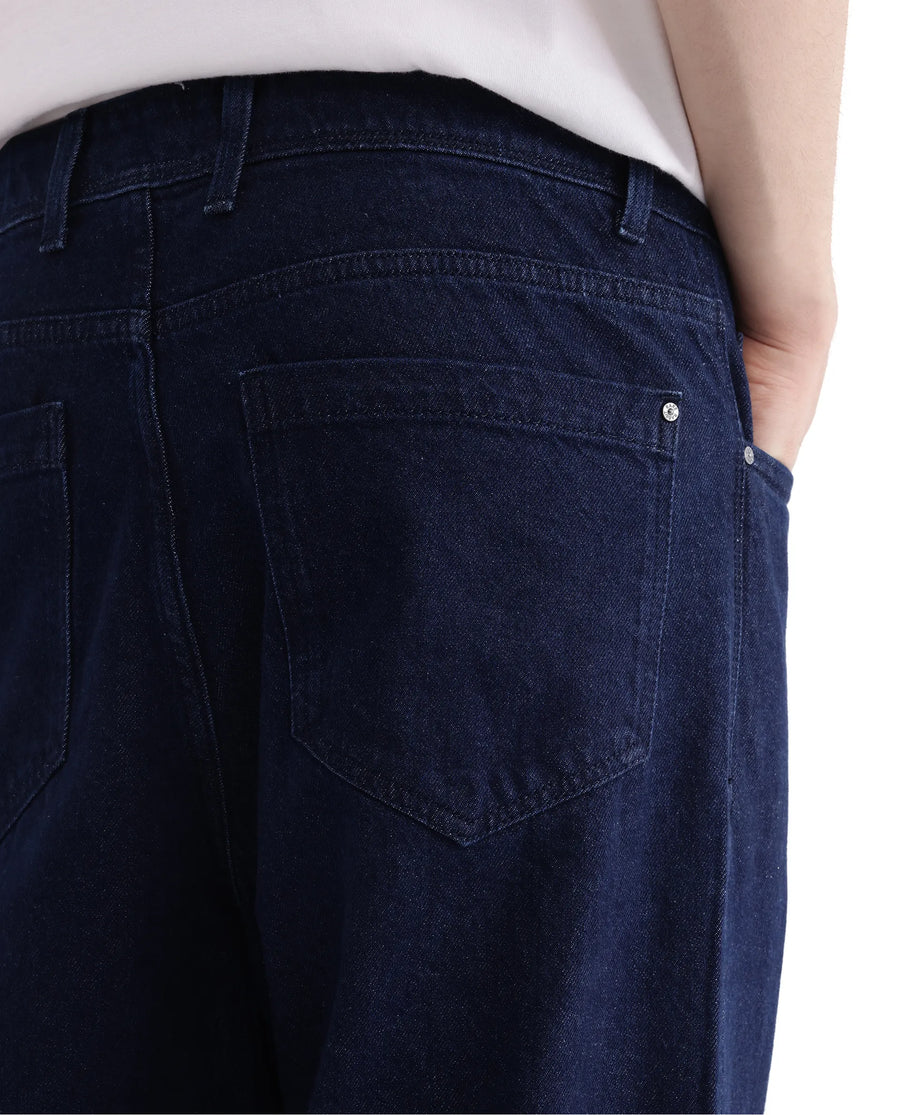 Rare Rabbit Men's Zedet Blue Cotton Plain Baggy Fit Jeans