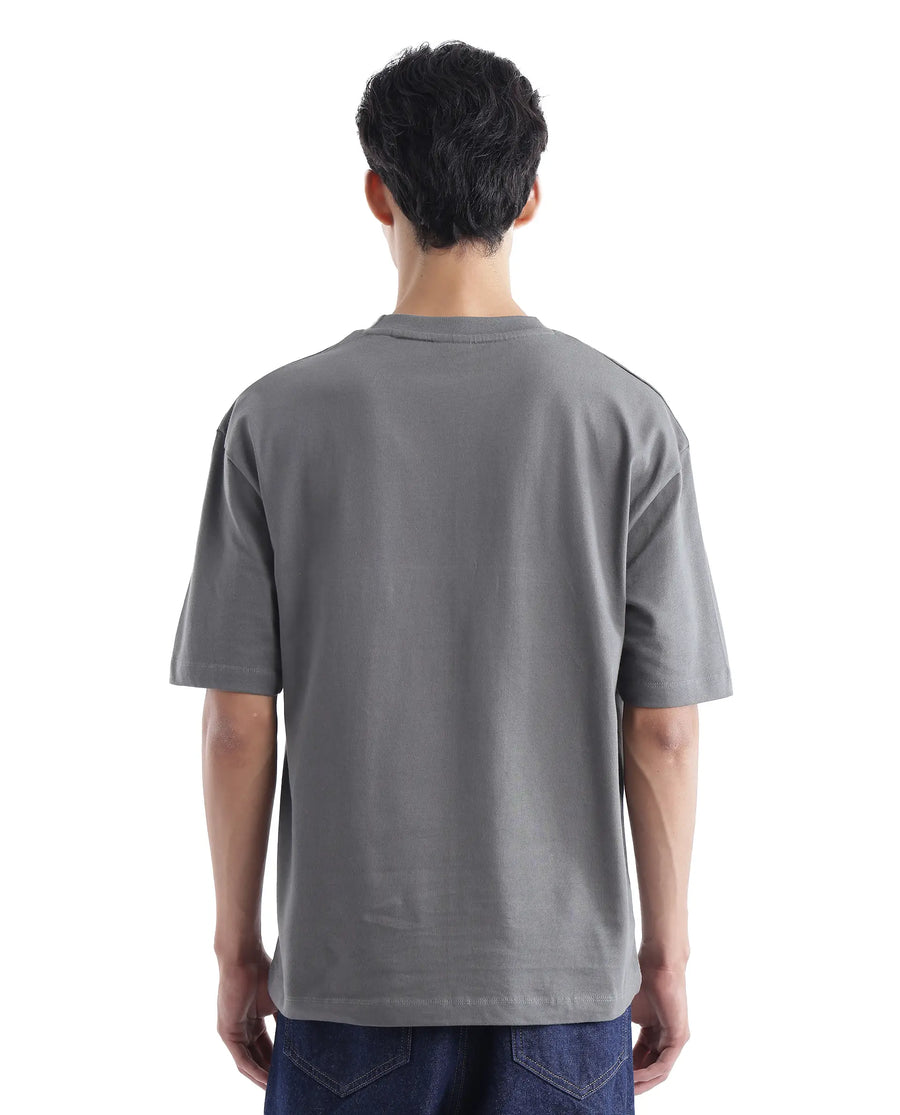 Rare Rabbit Men's Zee's Grey Cotton Graphic Print Oversized Fit Half Sleeve Crew Neck T-Shirt