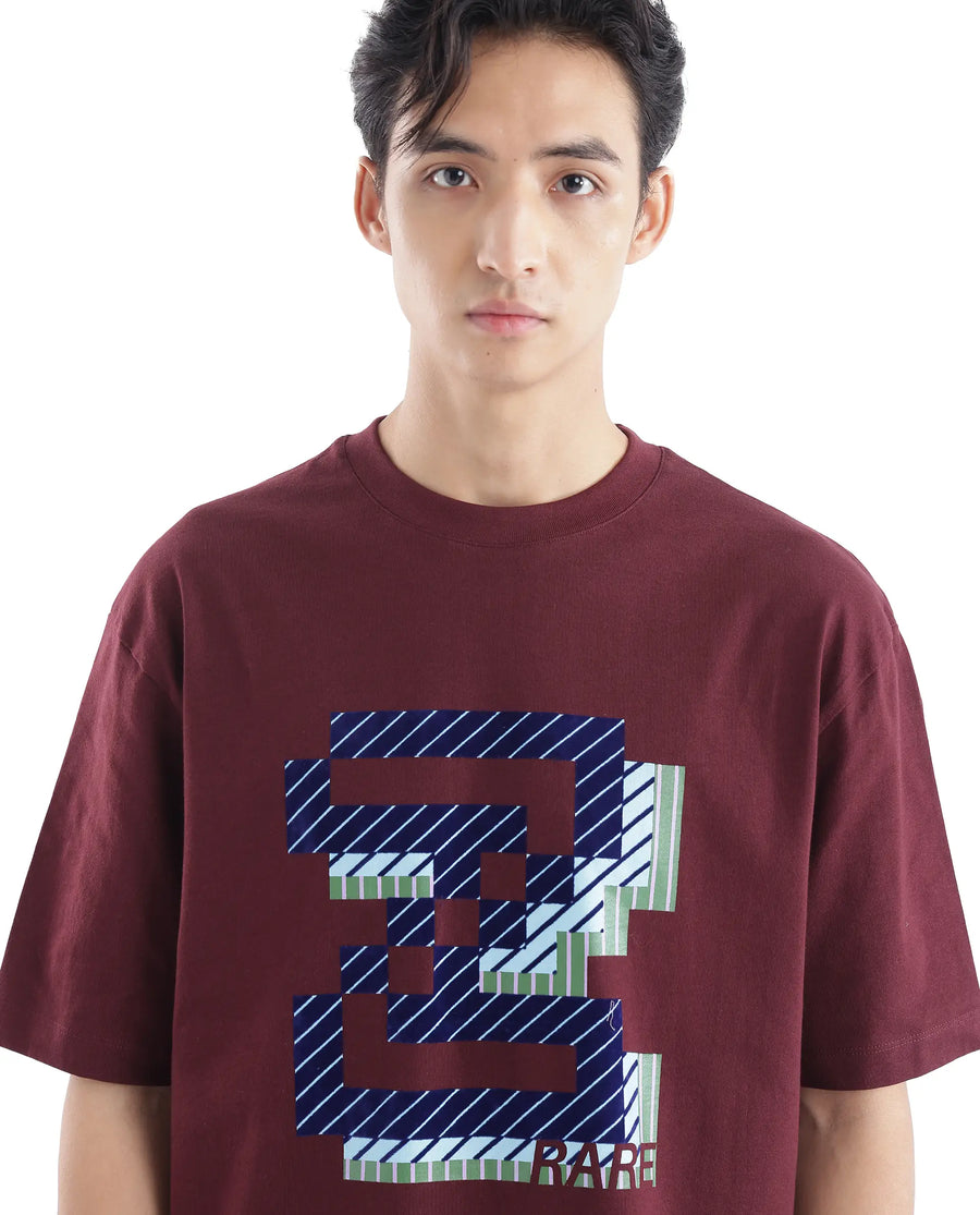 Rare Rabbit Men's Zee's Maroon Cotton Graphic Print Oversized Fit Half Sleeve Crew Neck T-Shirt