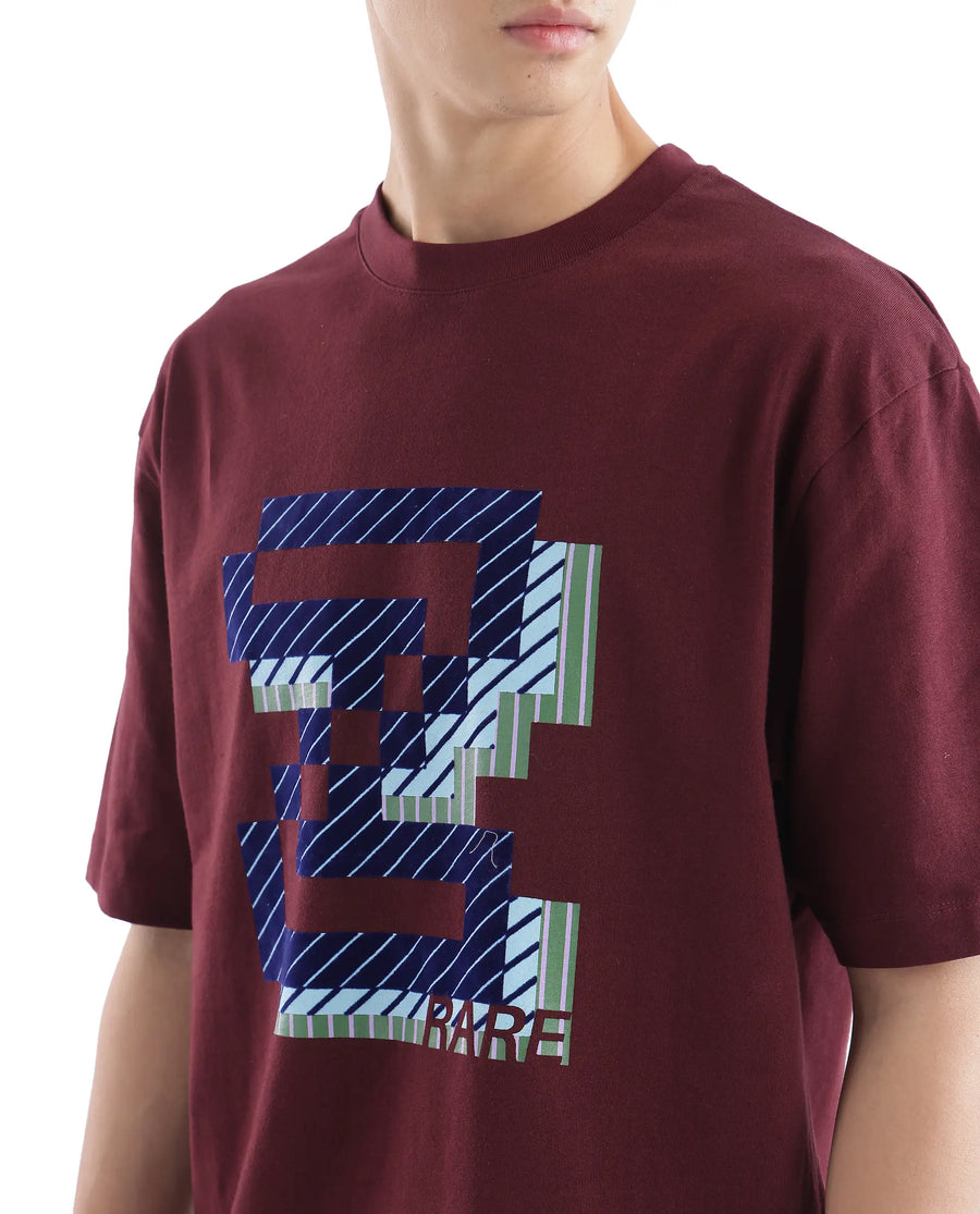 Rare Rabbit Men's Zee's Maroon Cotton Graphic Print Oversized Fit Half Sleeve Crew Neck T-Shirt
