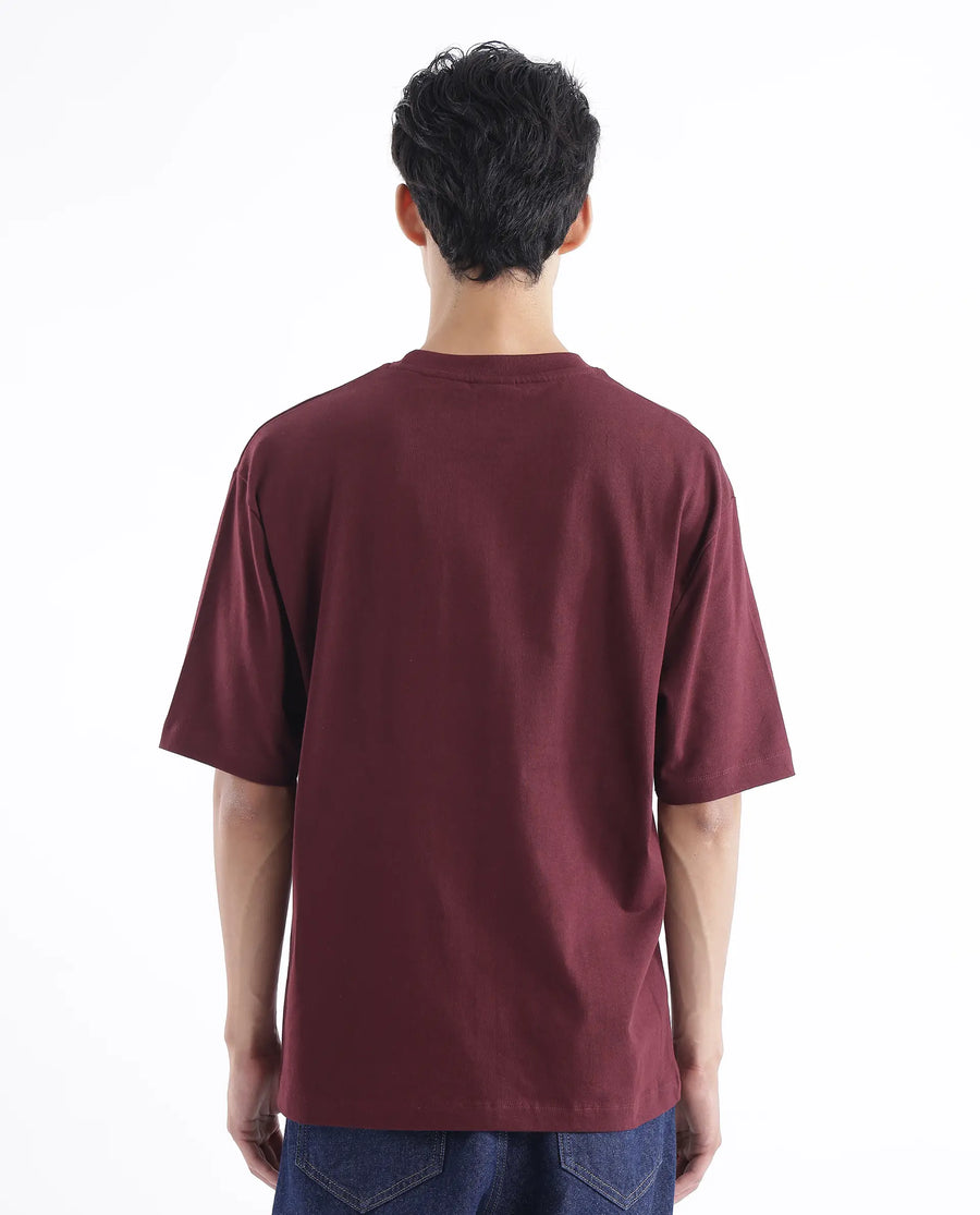 Rare Rabbit Men's Zee's Maroon Cotton Graphic Print Oversized Fit Half Sleeve Crew Neck T-Shirt