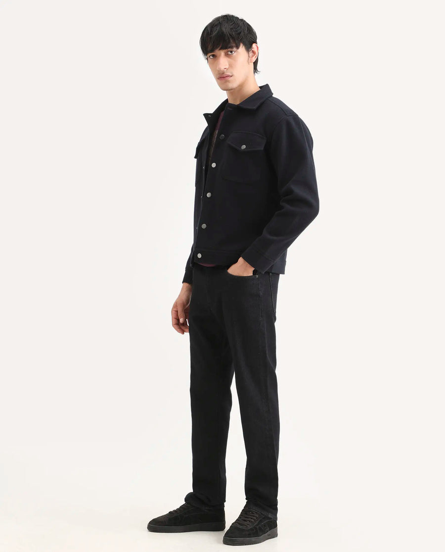Rare Rabbit Men's Zelk Dark Navy Cotton Blend Fabric Morris Regular Plain Jeans