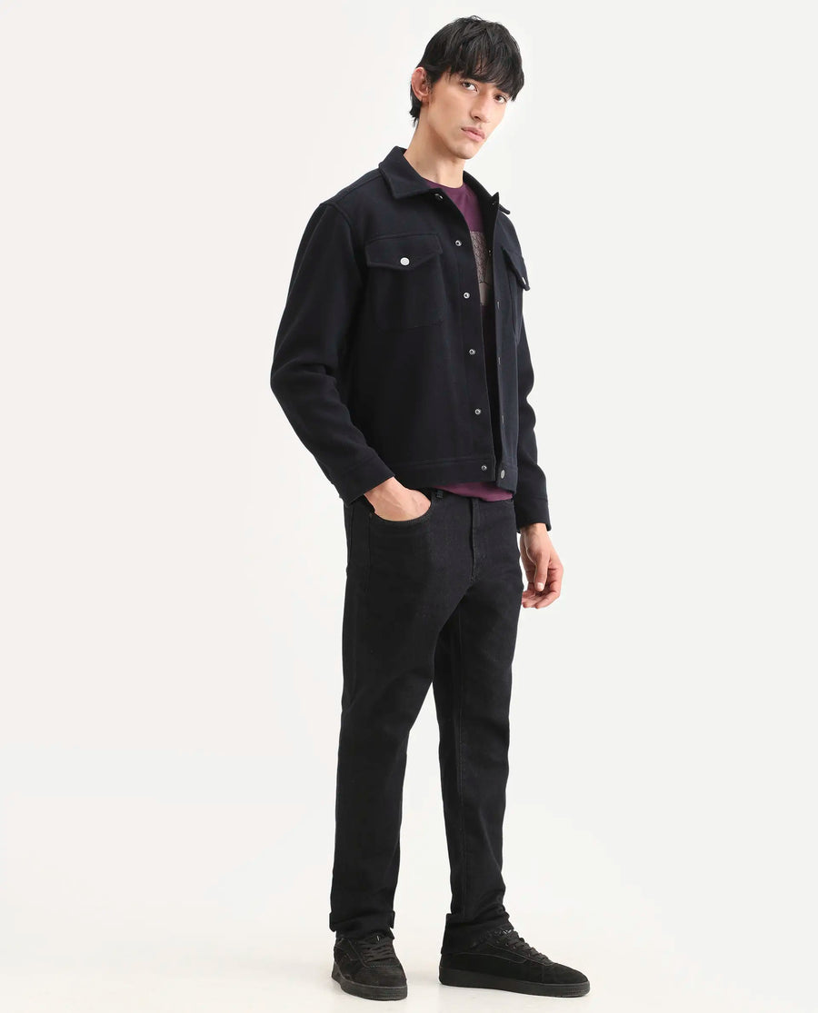Rare Rabbit Men's Zelk Dark Navy Cotton Blend Fabric Morris Regular Plain Jeans