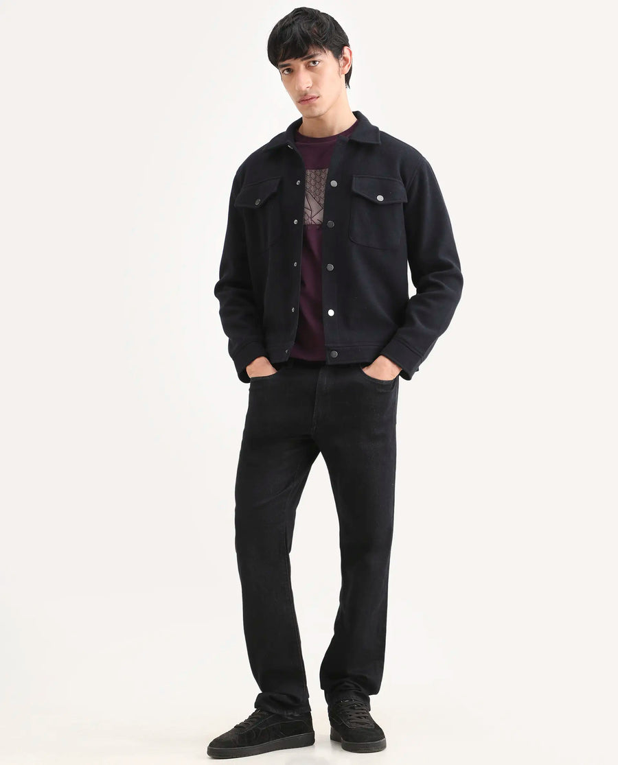 Rare Rabbit Men's Zelk Dark Navy Cotton Blend Fabric Morris Regular Plain Jeans