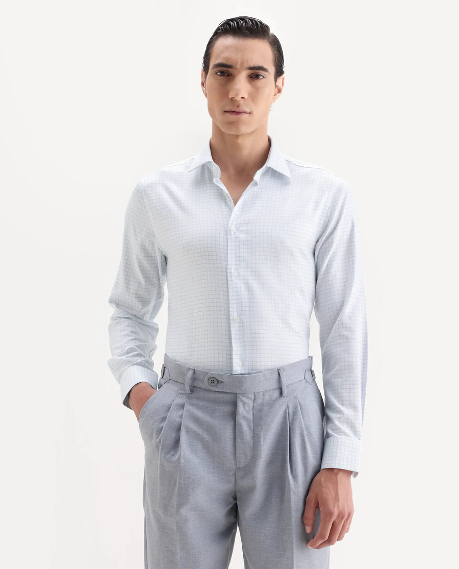Rare Rabbit Men's Zemp White Cotton Fabric Full Sleeve Regular Fit Checked Shirt