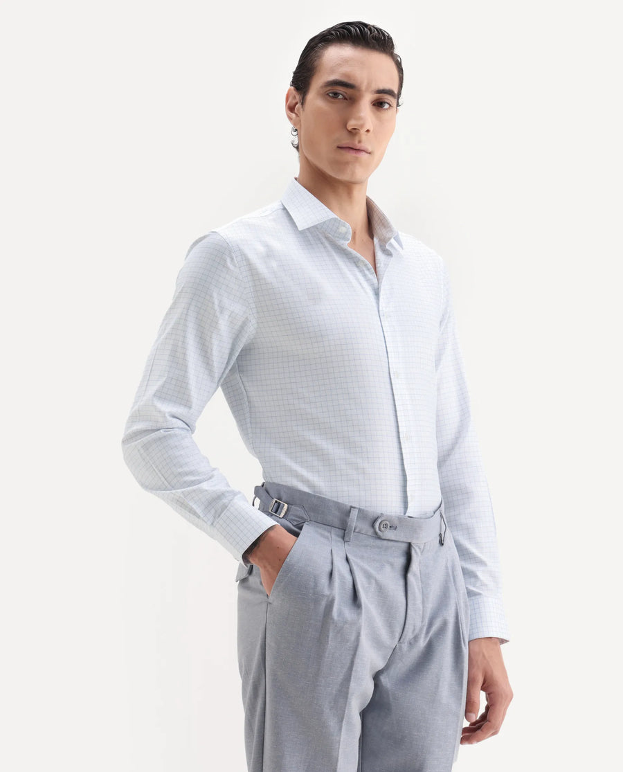 Rare Rabbit Men's Zemp White Cotton Fabric Full Sleeve Regular Fit Checked Shirt