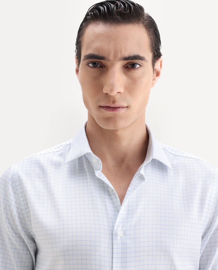 Rare Rabbit Men's Zemp White Cotton Fabric Full Sleeve Regular Fit Checked Shirt