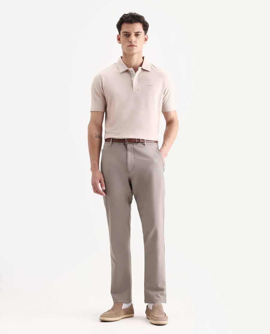 Rare Rabbit Men's Zeni-A25 Dusky Beige Cotton Blend Plain Regular Fit Half Sleeve Polo