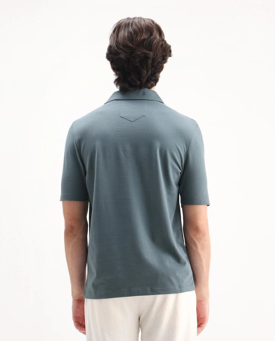 Rare Rabbit Men's Zeni Dusky Green Cotton Blend Plain Regular Fit Half Sleeve Polo