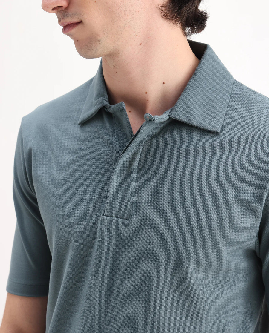 Rare Rabbit Men's Zeni Dusky Green Cotton Blend Plain Regular Fit Half Sleeve Polo