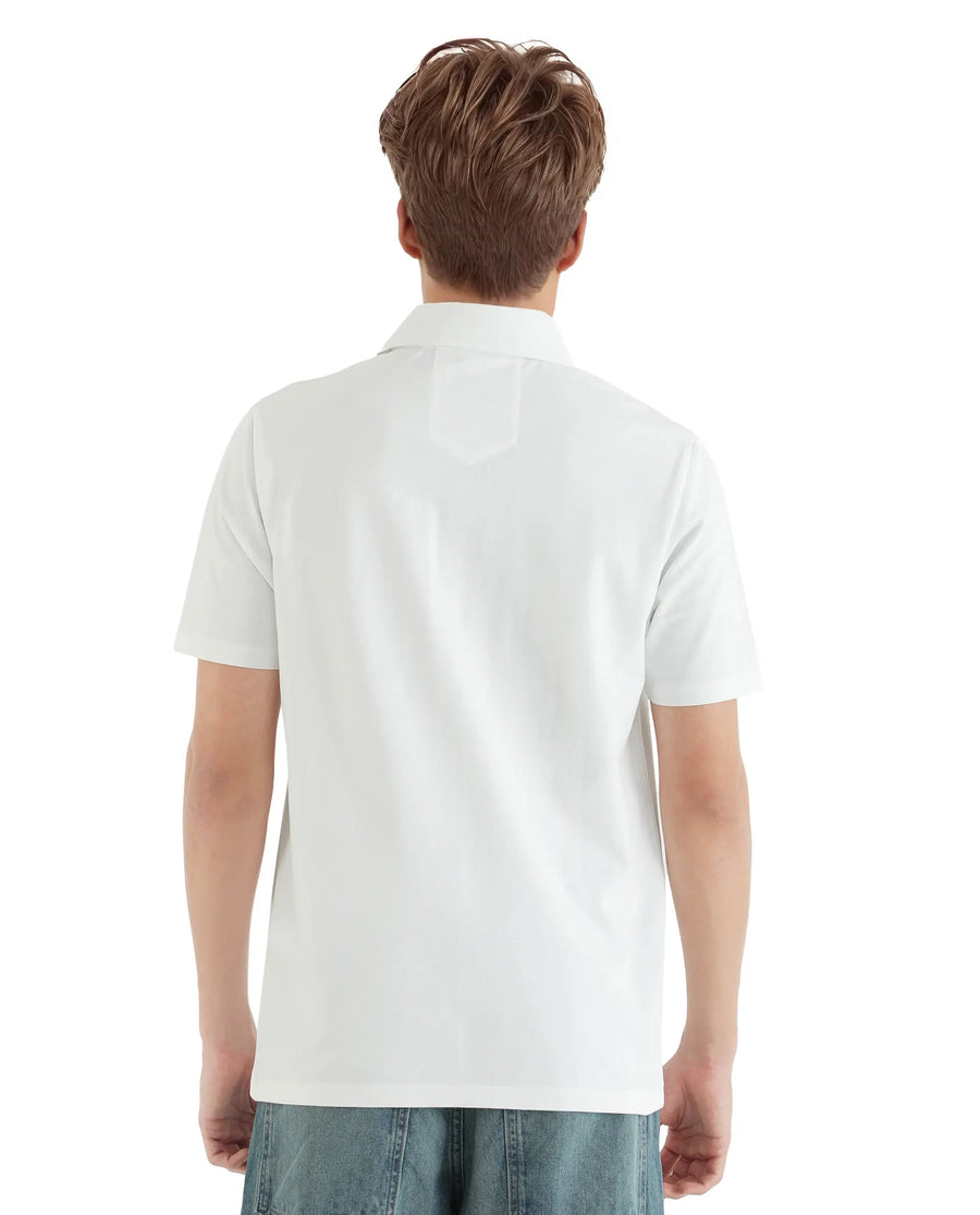 Rare Rabbit Men's Zeni White Cotton Blend Plain Regular Fit Half Sleeve Polo