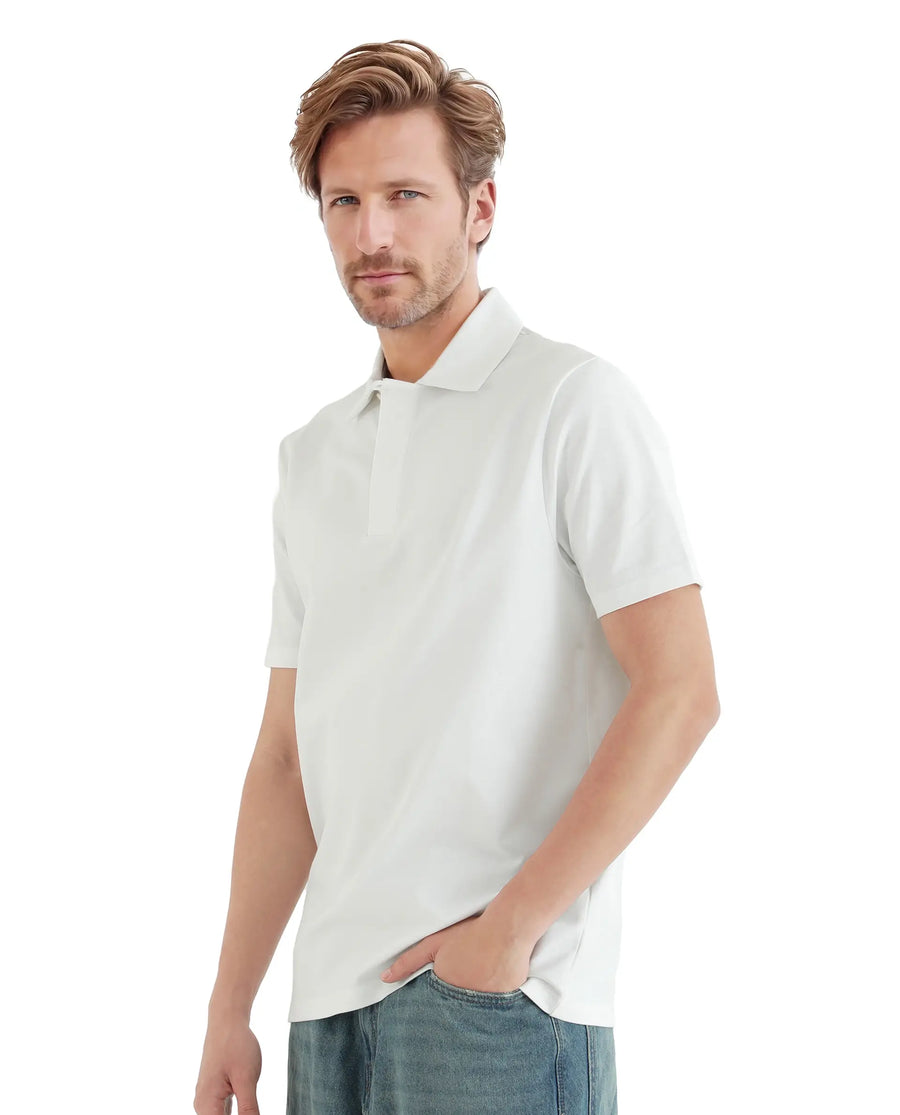 Rare Rabbit Men's Zeni White Cotton Blend Plain Regular Fit Half Sleeve Polo