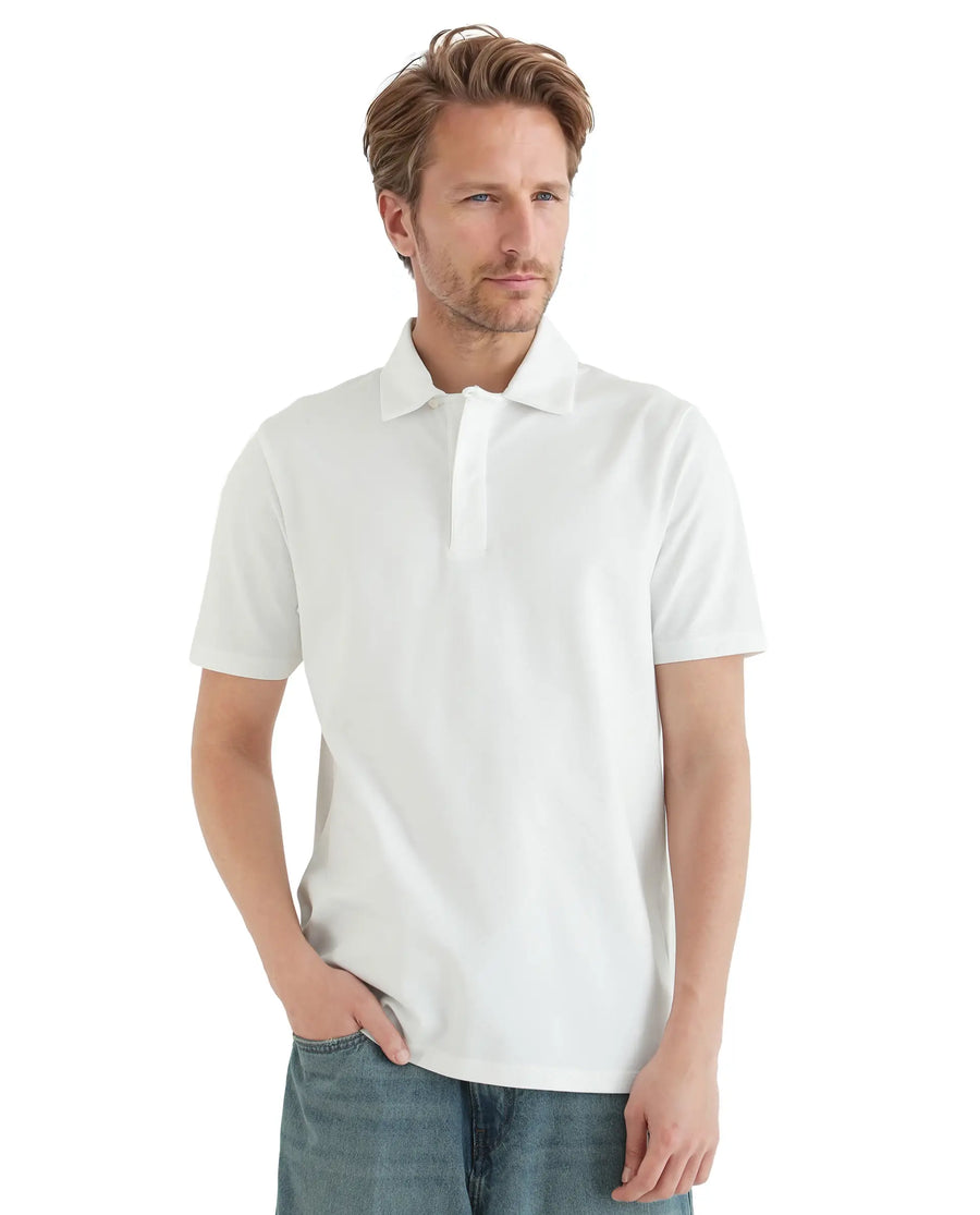 Rare Rabbit Men's Zeni White Cotton Blend Plain Regular Fit Half Sleeve Polo