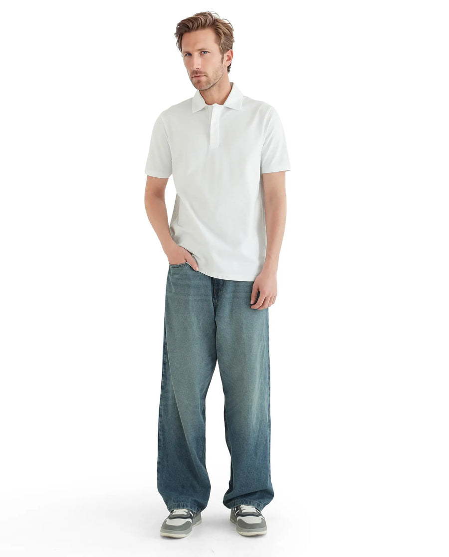 Rare Rabbit Men's Zeni White Cotton Blend Plain Regular Fit Half Sleeve Polo