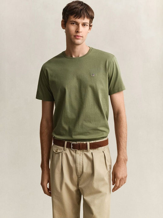 Gant Men Green Solid Regular Fit Shield T-Shirt