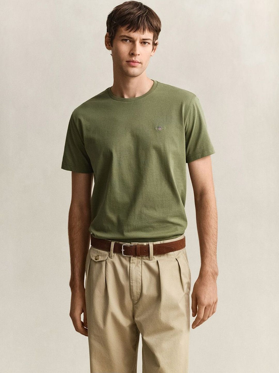 Gant Men Green Solid Regular Fit Shield T-Shirt