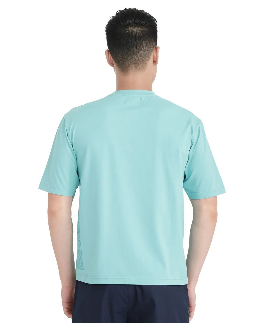 Rare Rabbit Men's Zilos Light Green Cotton Blend Graphic Print Oversized Fit Half Sleeve Crew Neck T-Shirt