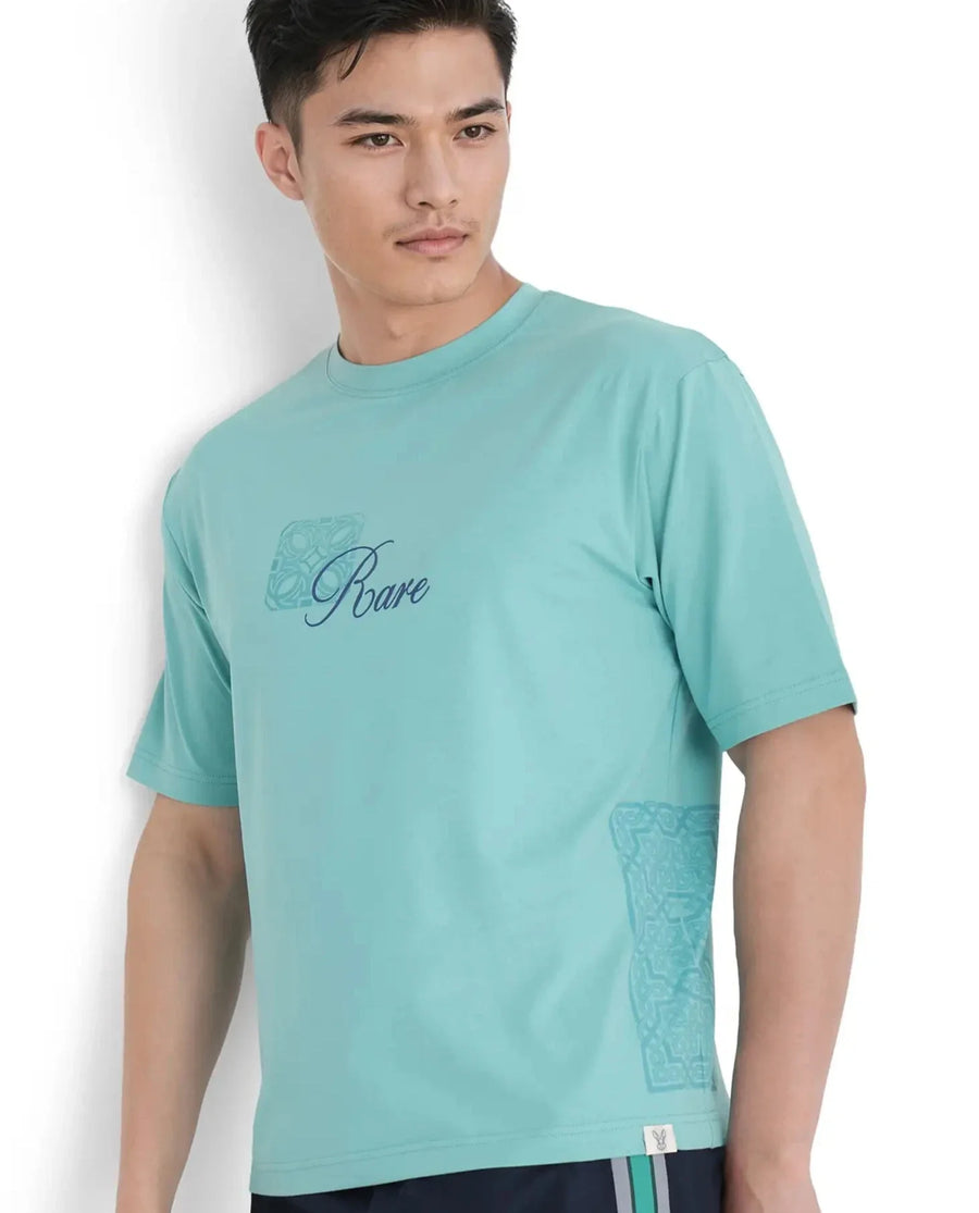 Rare Rabbit Men's Zilos Light Green Cotton Blend Graphic Print Oversized Fit Half Sleeve Crew Neck T-Shirt