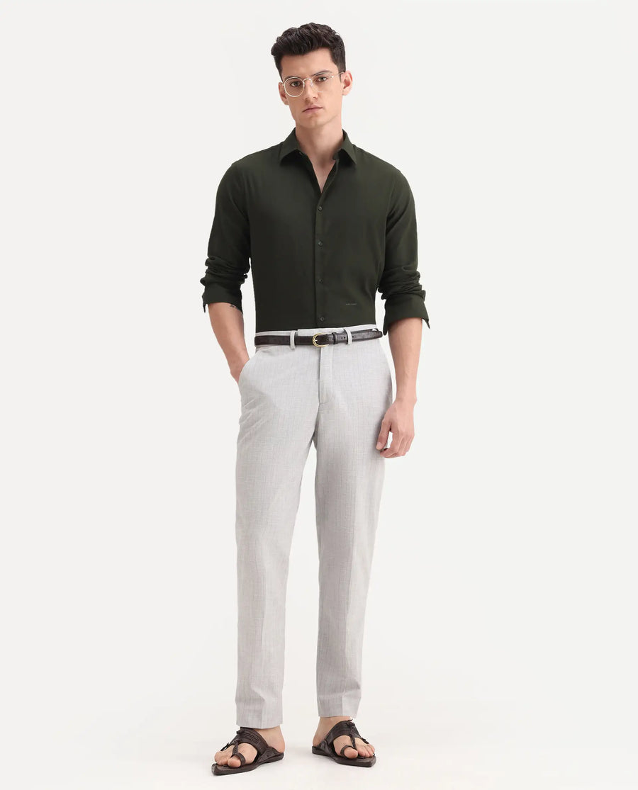 Rare Rabbit Men's Zimba Grey Polyester Blend Striped Print Straight Fit Trouser