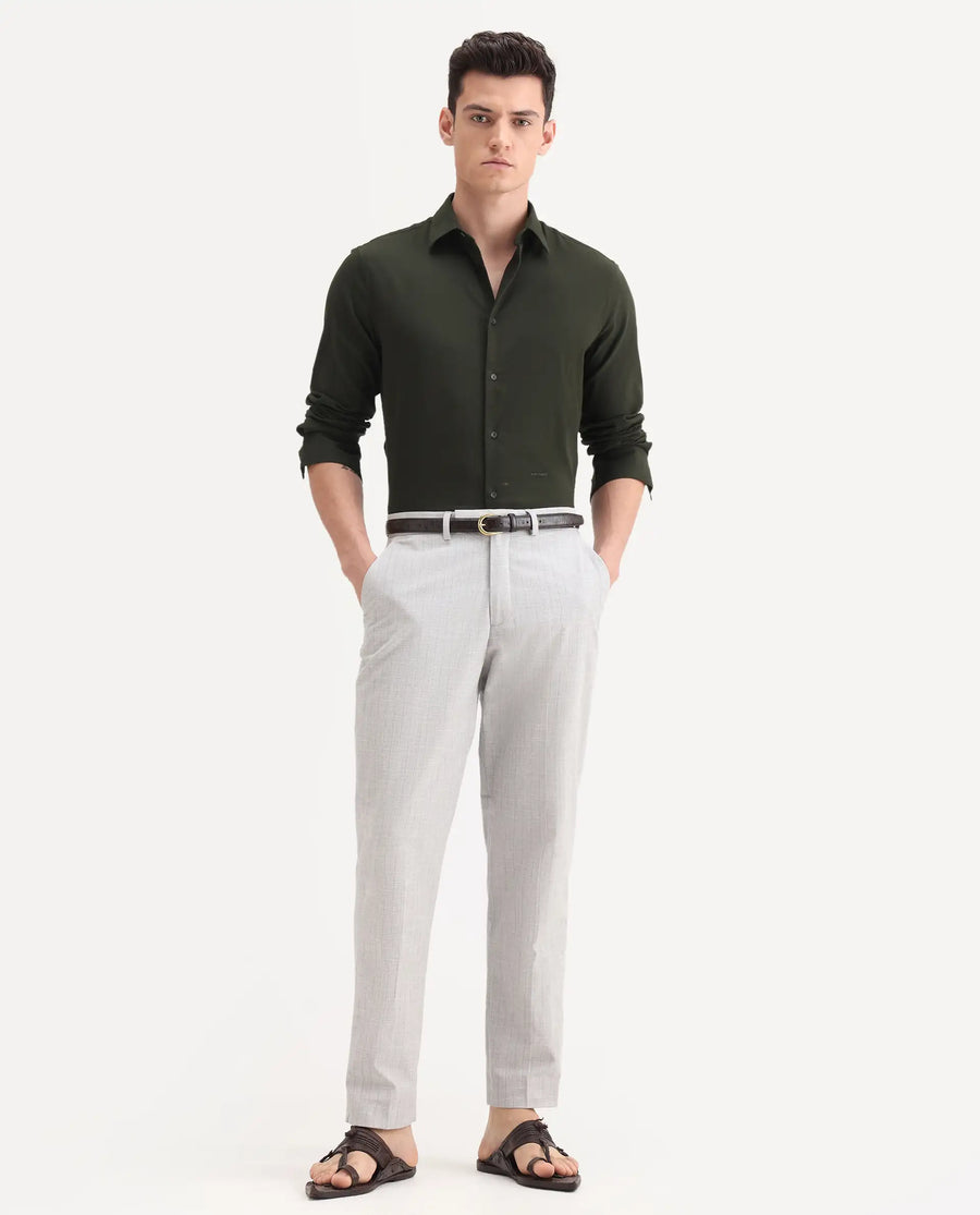 Rare Rabbit Men's Zimba Grey Polyester Blend Striped Print Straight Fit Trouser
