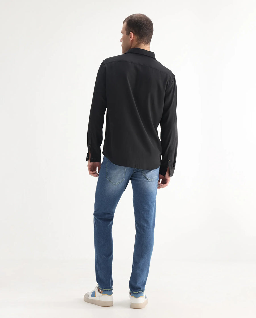 Rare Rabbit Men's Zinon Blue Cotton Blend Plain Hawk Slim Fit Jeans