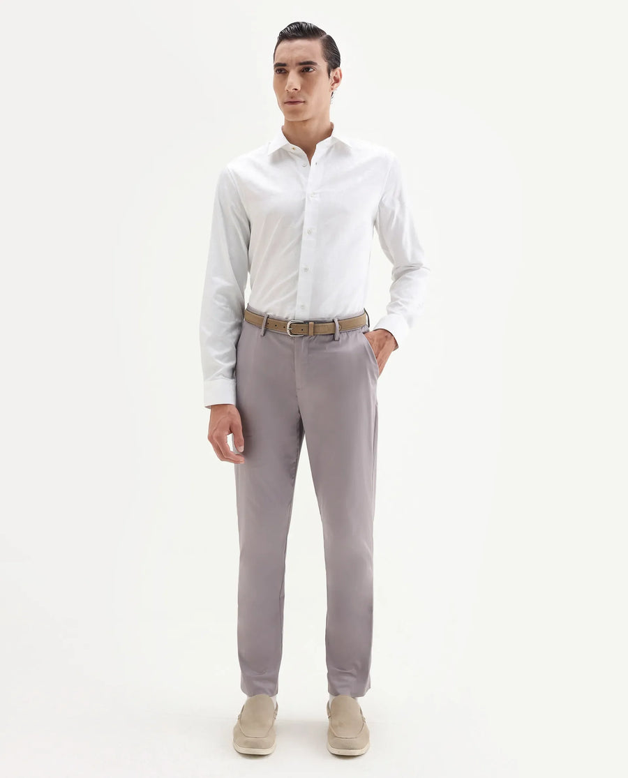 Rare Rabbit Men's Zinq White Cotton Fabric Spread Collar Regular Fit Jacquard Shirt