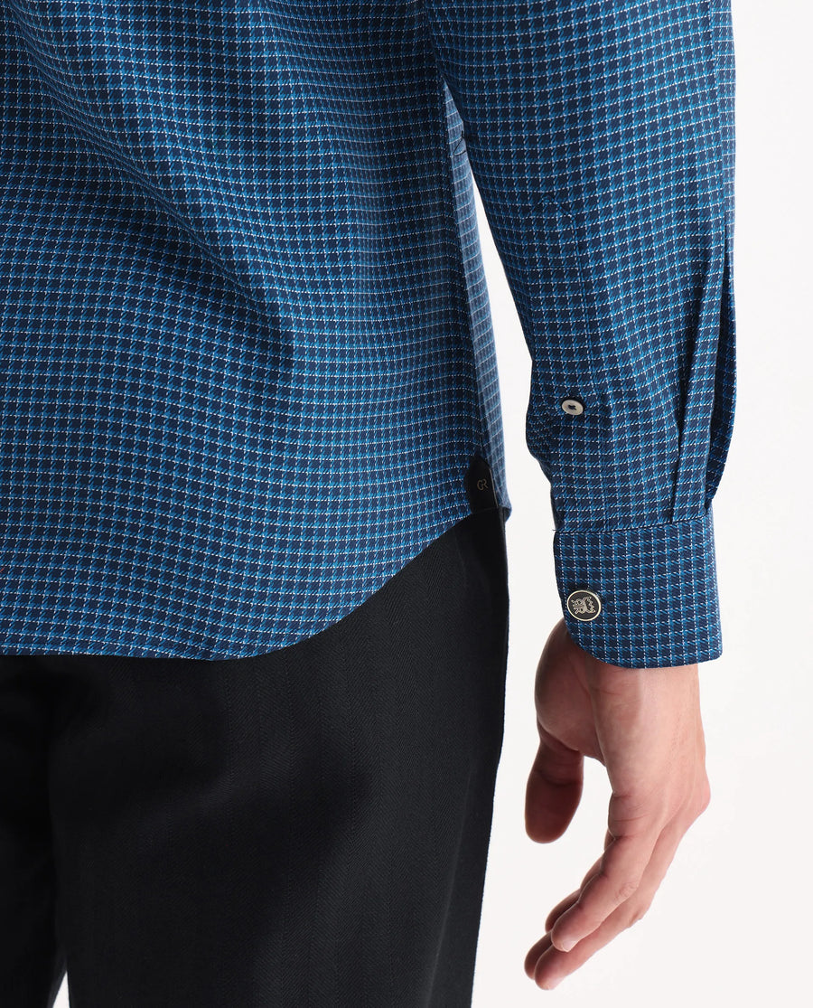 Rare Rabbit Men's Zint Navy Cotton Fabric Full Sleeve Regular Fit Checks Shirt