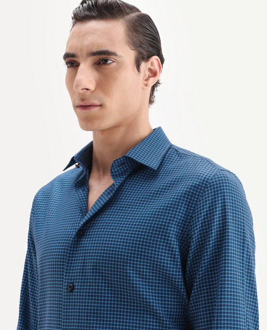 Rare Rabbit Men's Zint Navy Cotton Fabric Full Sleeve Regular Fit Checks Shirt