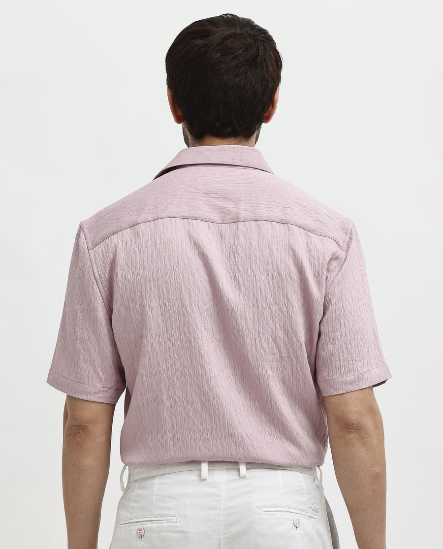 Rare Rabbit Men's Zion Dusky Pink Cotton Plain Boxy Fit Half Sleeve Collared Shirt