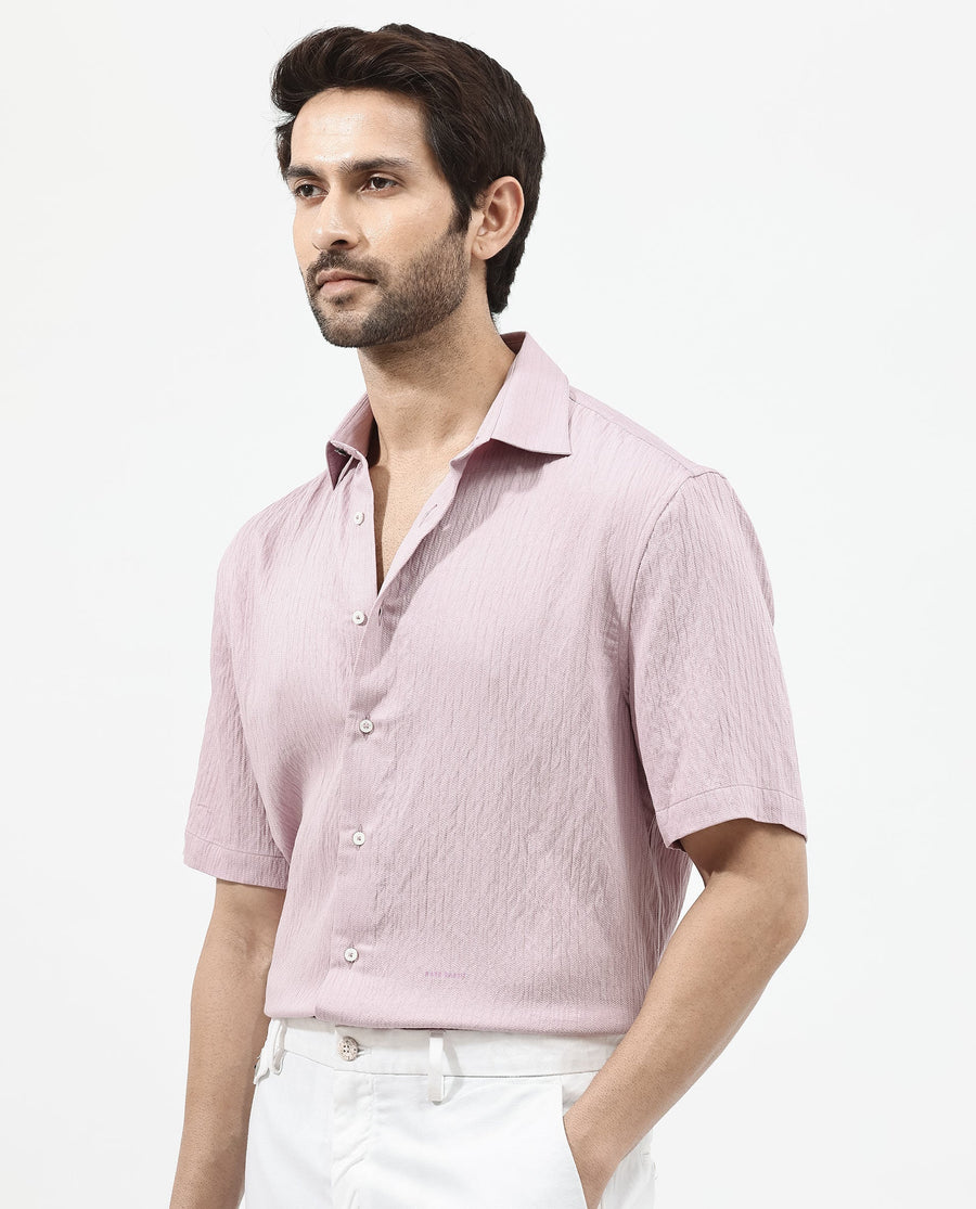 Rare Rabbit Men's Zion Dusky Pink Cotton Plain Boxy Fit Half Sleeve Collared Shirt
