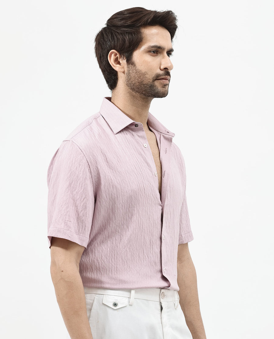 Rare Rabbit Men's Zion Dusky Pink Cotton Plain Boxy Fit Half Sleeve Collared Shirt