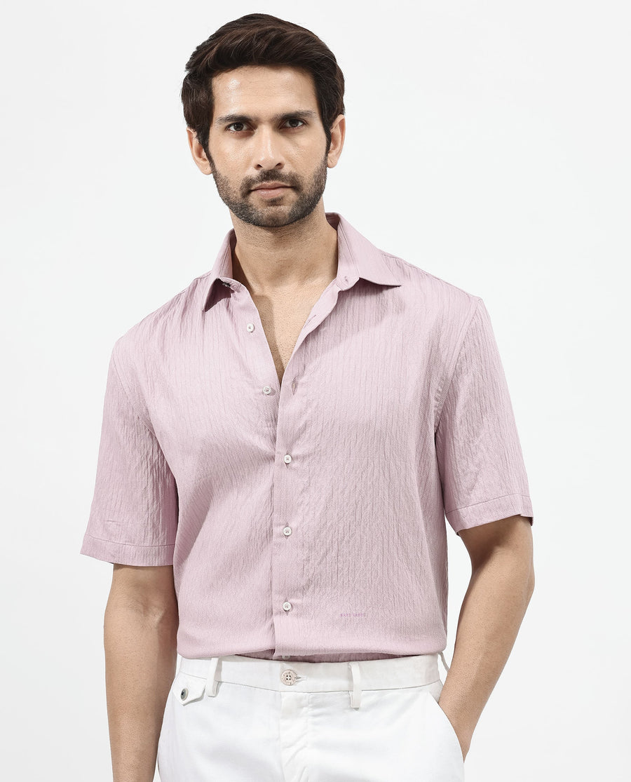 Rare Rabbit Men's Zion Dusky Pink Cotton Plain Boxy Fit Half Sleeve Collared Shirt
