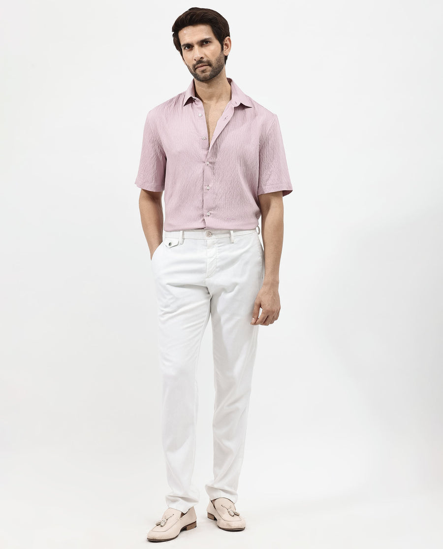 Rare Rabbit Men's Zion Dusky Pink Cotton Plain Boxy Fit Half Sleeve Collared Shirt