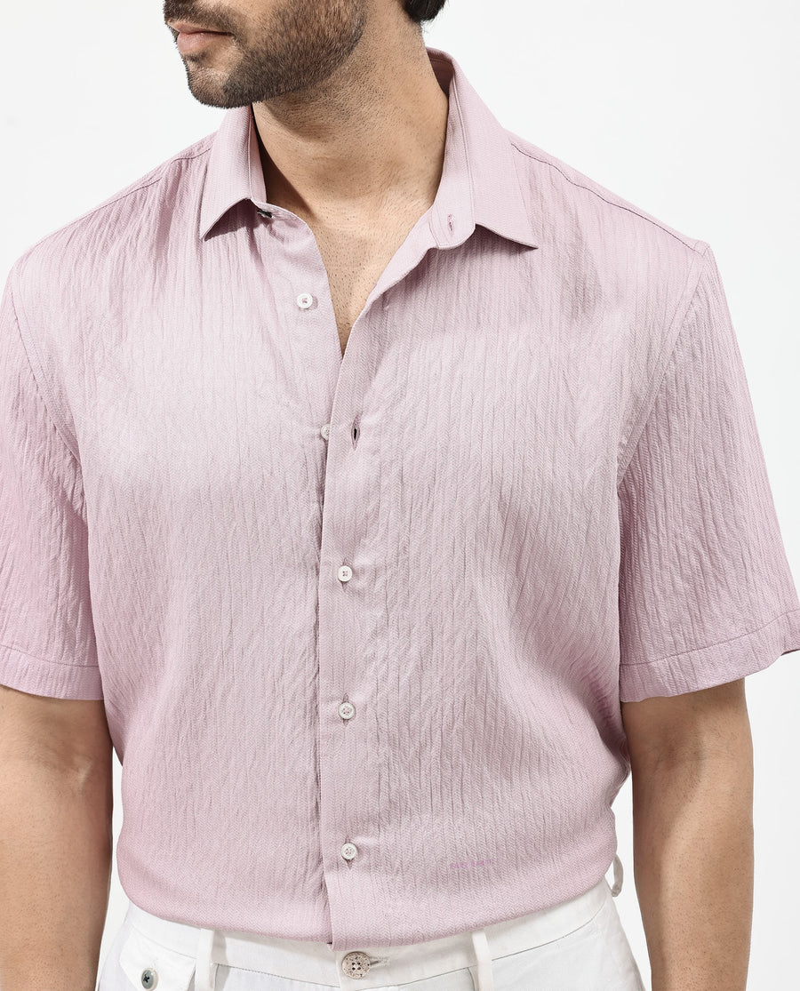 Rare Rabbit Men's Zion Dusky Pink Cotton Plain Boxy Fit Half Sleeve Collared Shirt