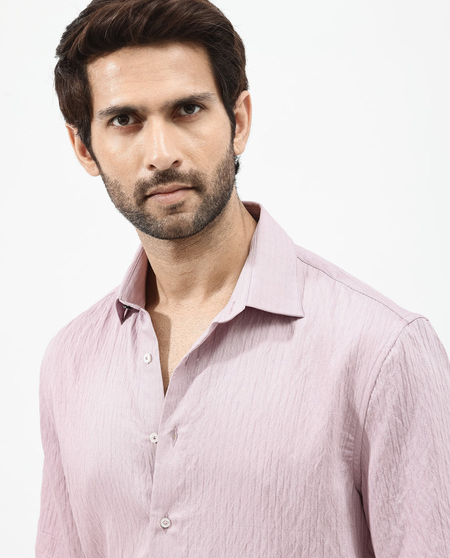Rare Rabbit Men's Zion Dusky Pink Cotton Plain Boxy Fit Half Sleeve Collared Shirt