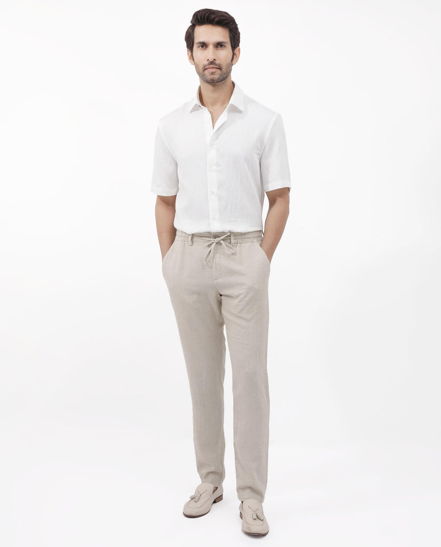 Rare Rabbit Men's Zion White Cotton Plain Boxy Fit Half Sleeve Collared Shirt