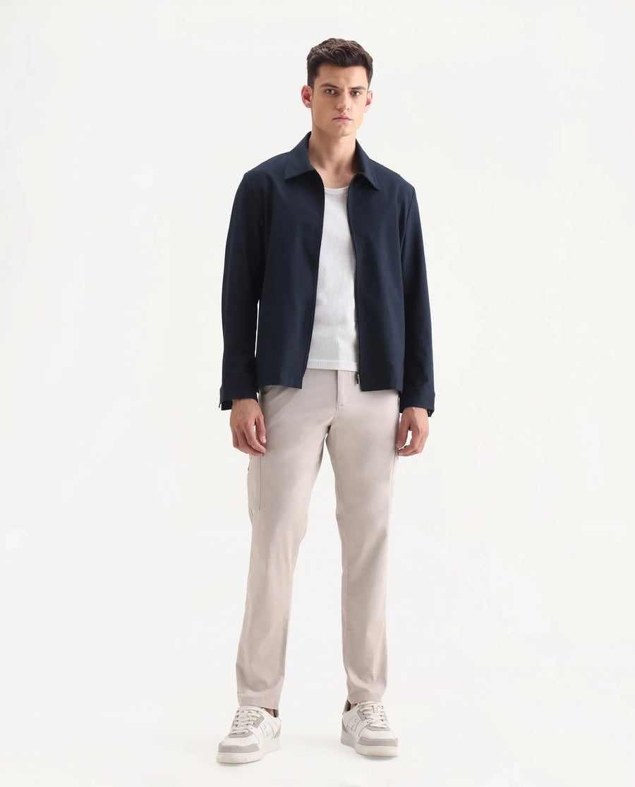 Rare Rabbit Men's Zipe Light Grey Cotton Plain Regular Fit Trouser