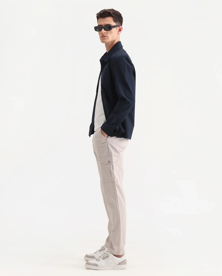 Rare Rabbit Men's Zipe Light Grey Cotton Plain Regular Fit Trouser