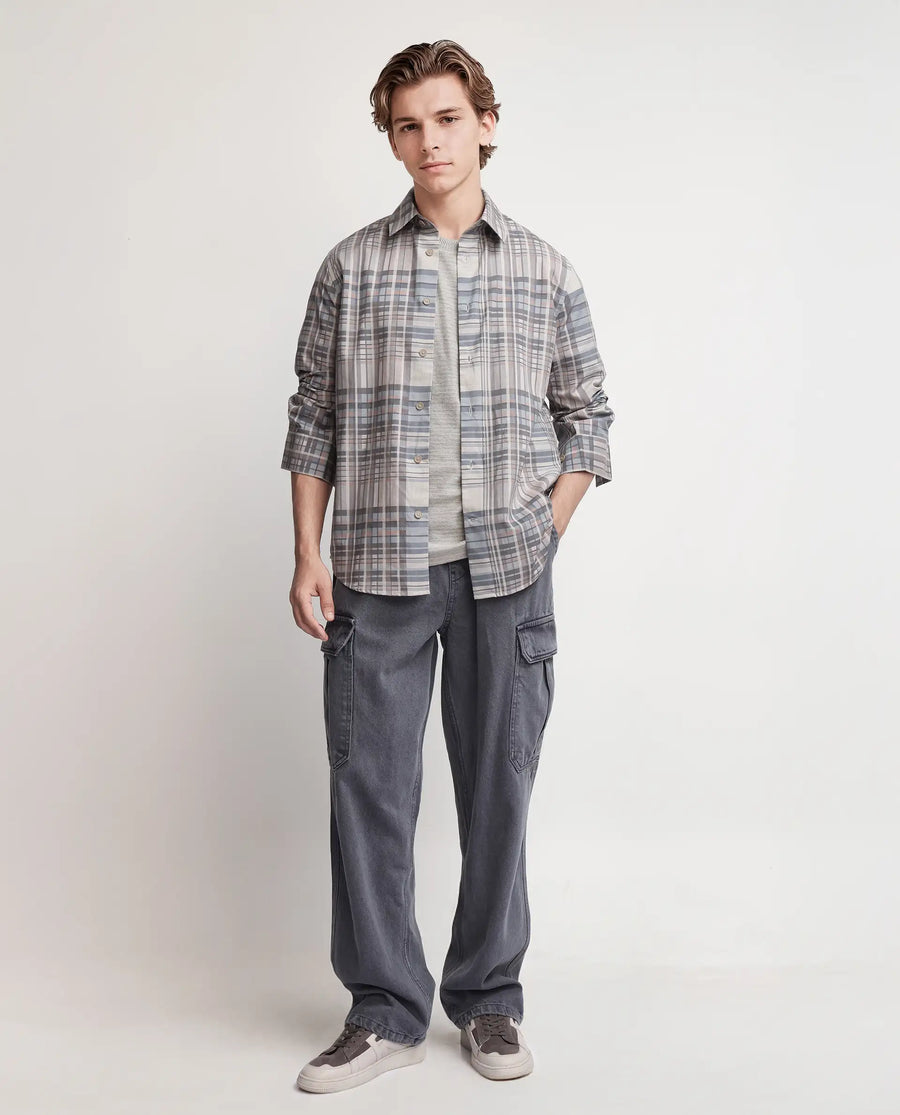 Rare Rabbit Men's Zircop Pastel Purple Cotton Checked Print Regular Fit Full Sleeve Collared Shirt