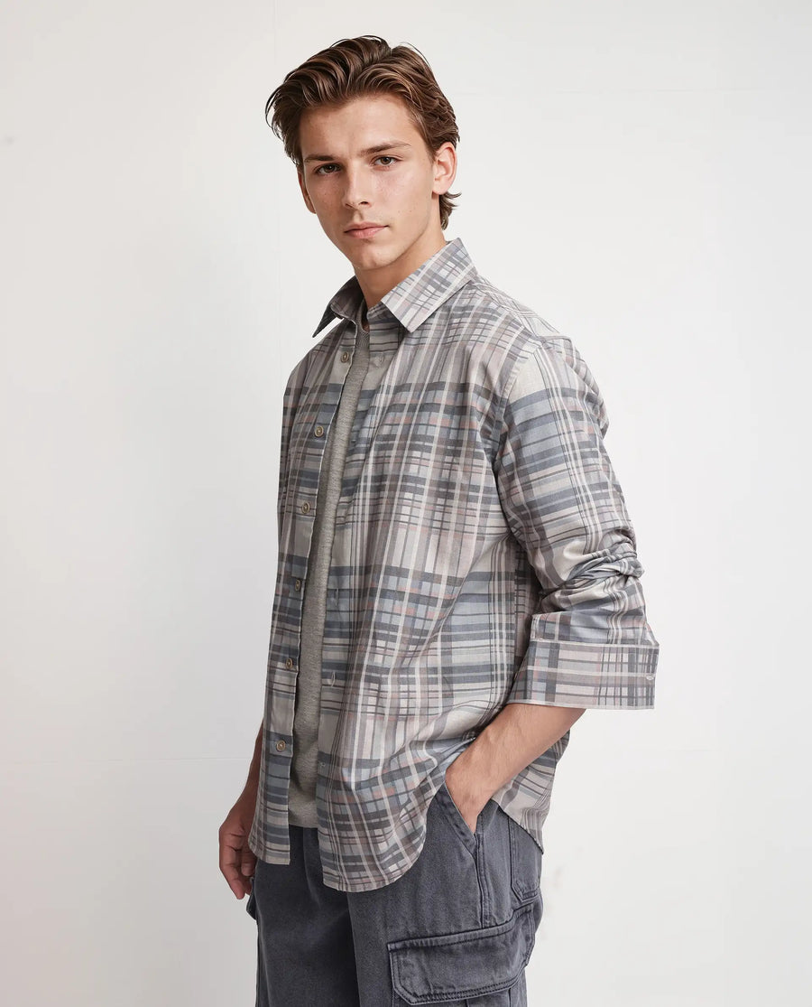 Rare Rabbit Men's Zircop Pastel Purple Cotton Checked Print Regular Fit Full Sleeve Collared Shirt