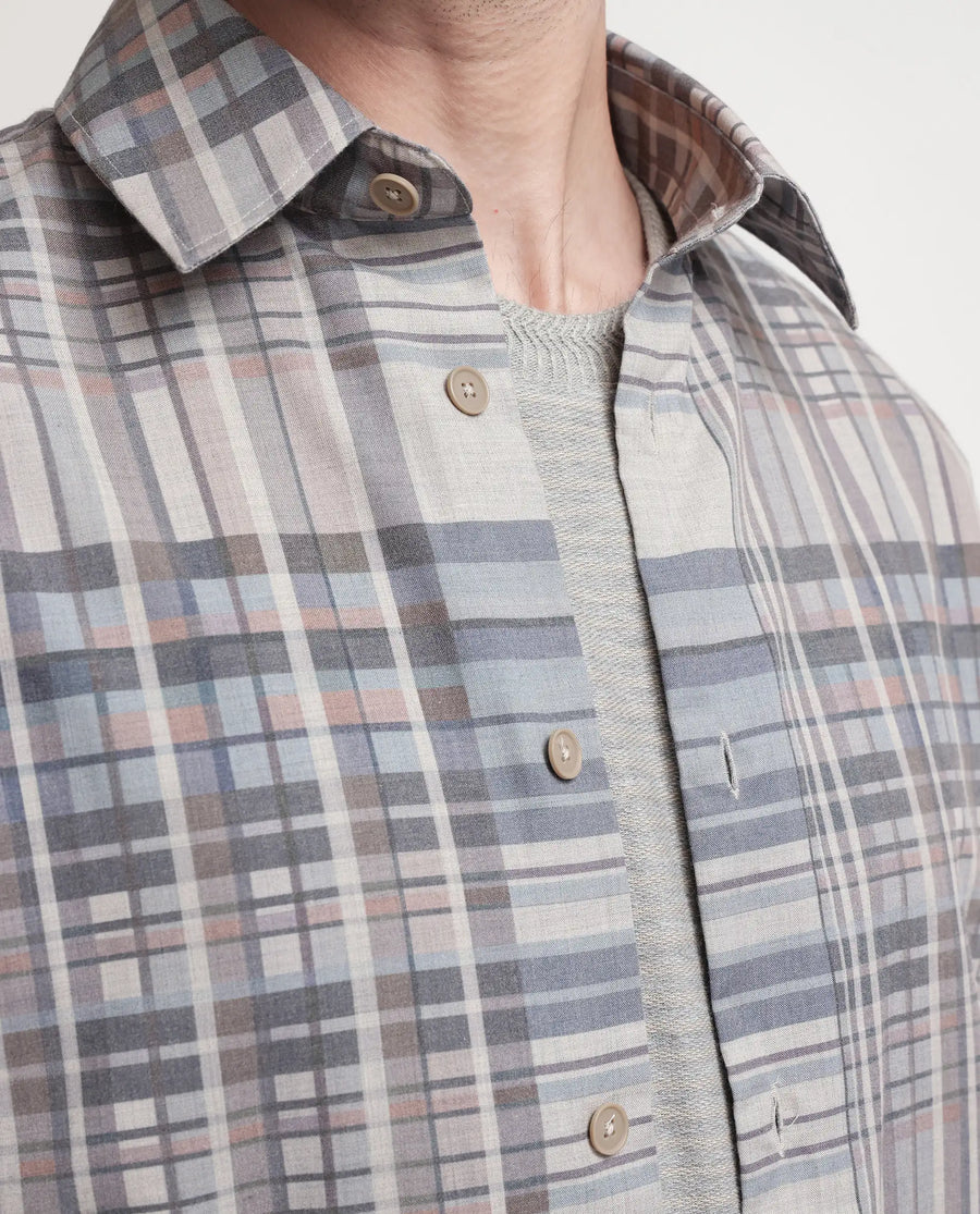 Rare Rabbit Men's Zircop Pastel Purple Cotton Checked Print Regular Fit Full Sleeve Collared Shirt