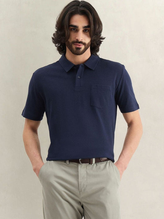 Gant Men Navy Blue Solid Regular Fit Polo T-Shirt