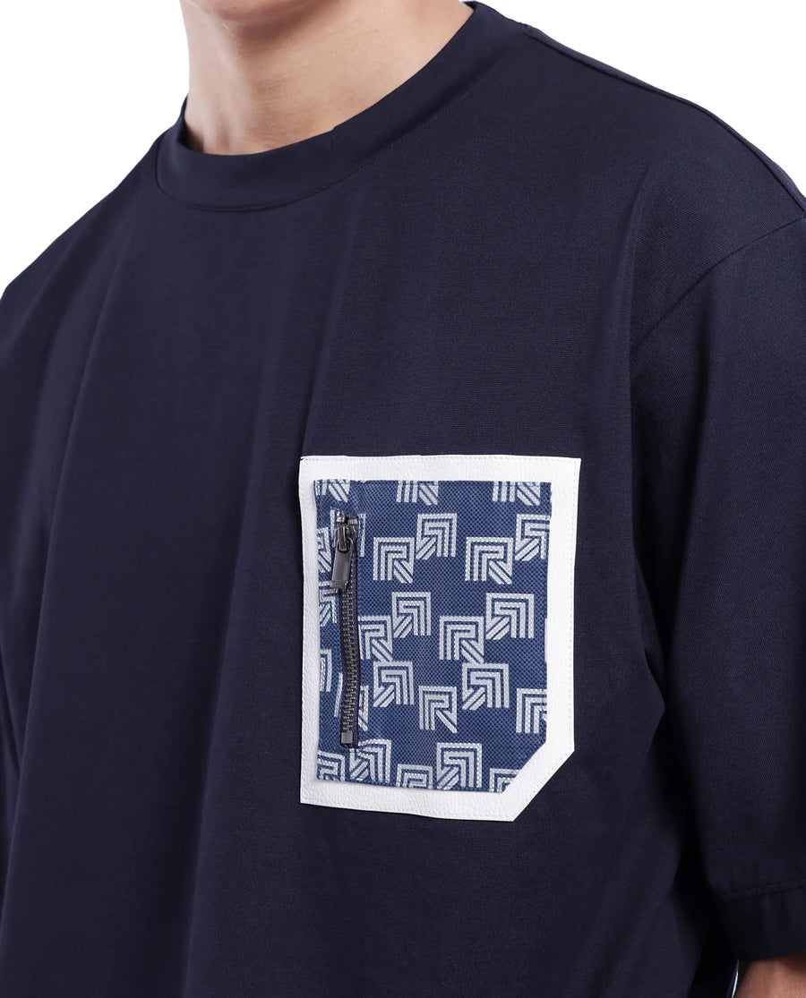 Rare Rabbit Men's Cotton Blend Monogram Print Oversized Fit Half Sleeve Crew Neck T-Shirt