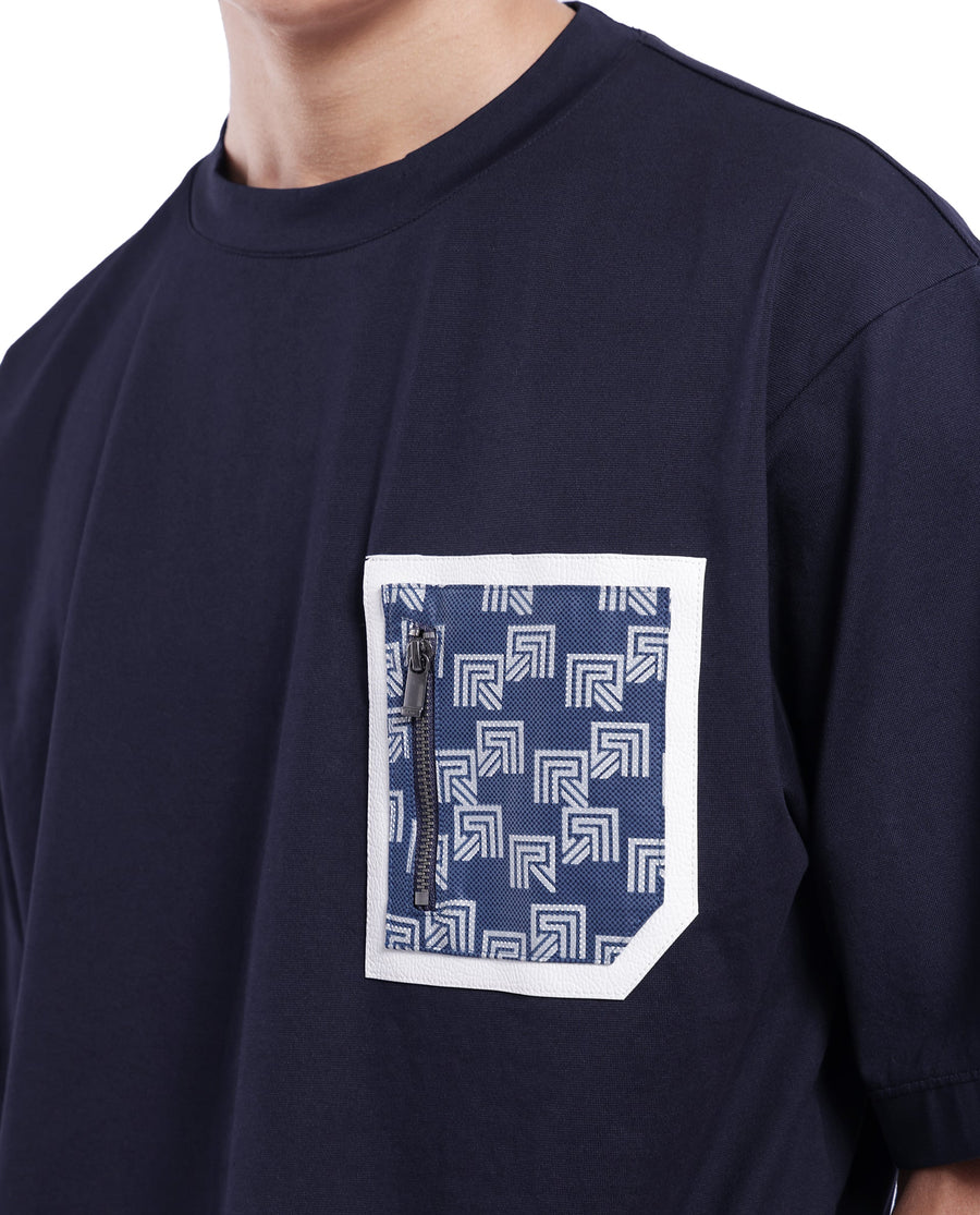 Rare Rabbit Men's Cotton Blend Monogram Print Oversized Fit Half Sleeve Crew Neck T-Shirt