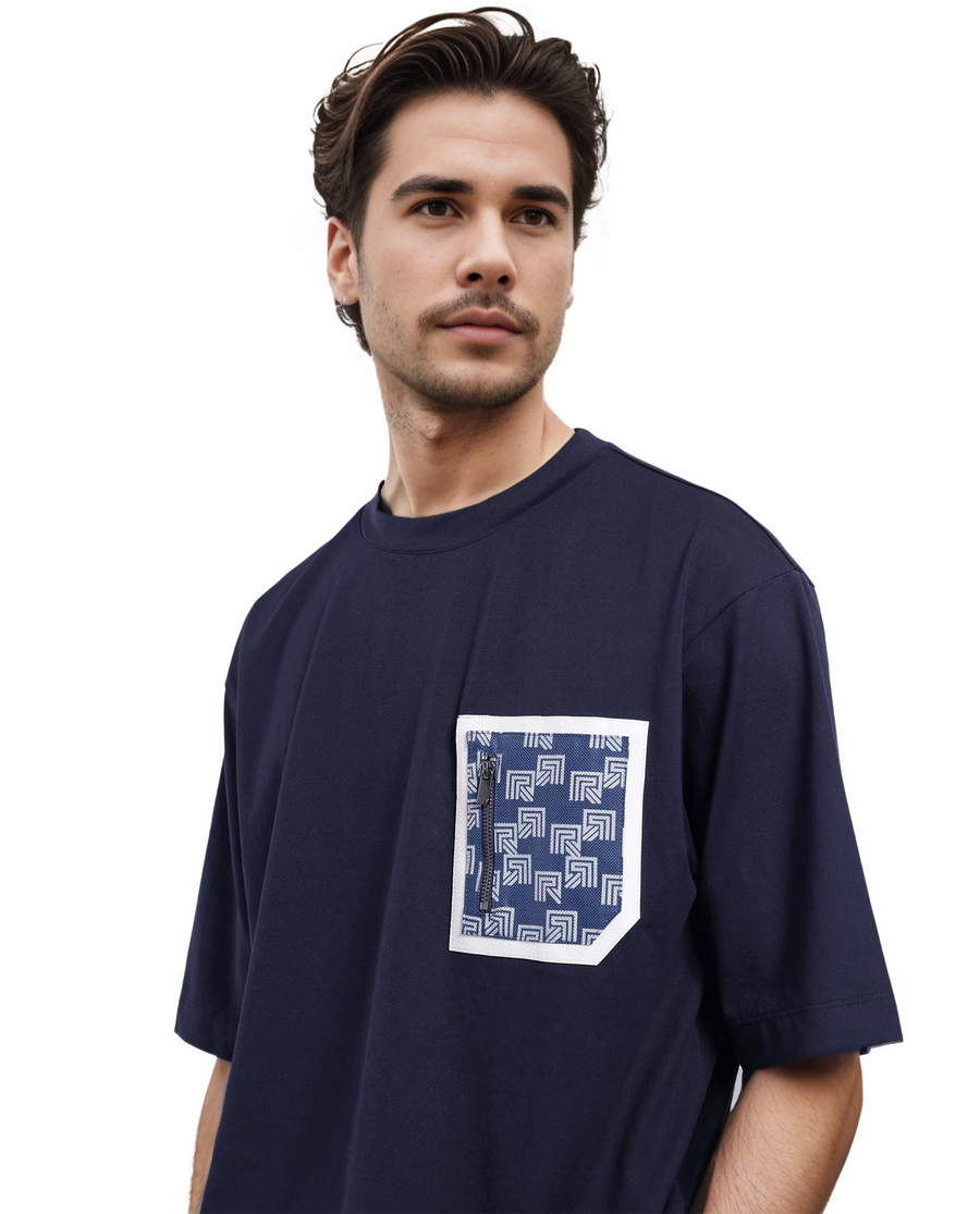 Rare Rabbit Men's Cotton Blend Monogram Print Oversized Fit Half Sleeve Crew Neck T-Shirt