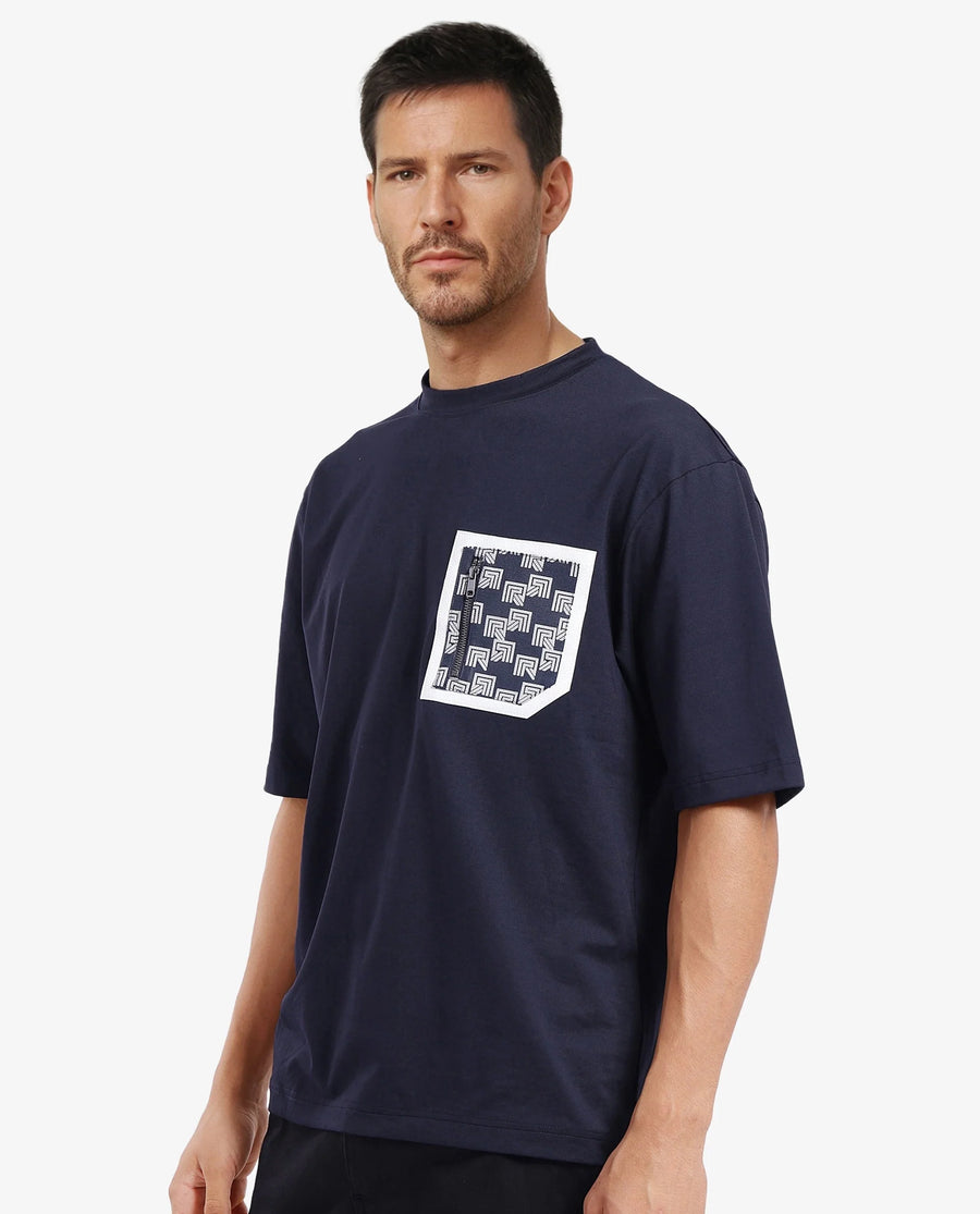 Rare Rabbit Men's Cotton Blend Monogram Print Oversized Fit Half Sleeve Crew Neck T-Shirt