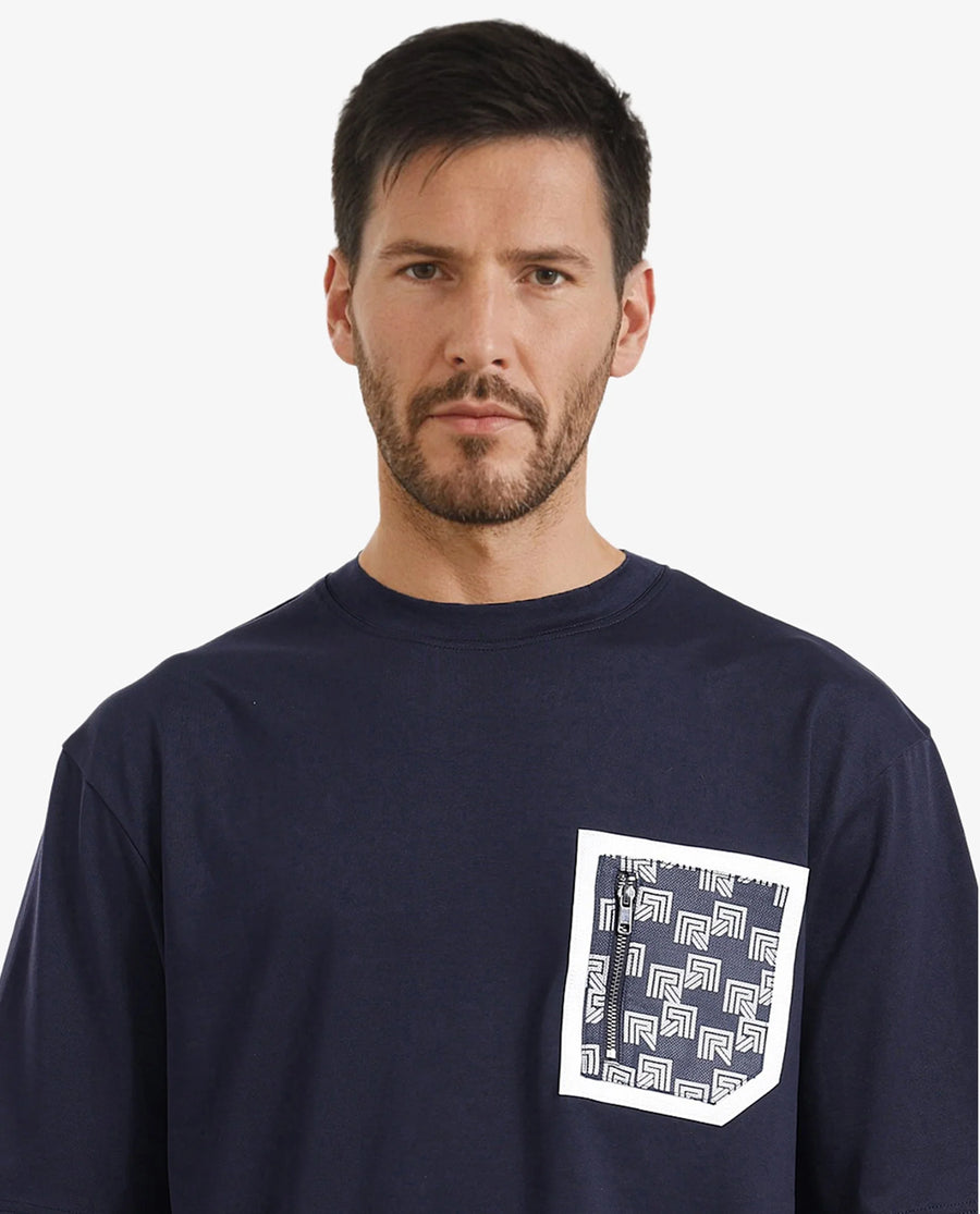 Rare Rabbit Men's Cotton Blend Monogram Print Oversized Fit Half Sleeve Crew Neck T-Shirt