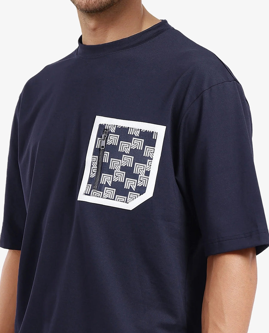 Rare Rabbit Men's Cotton Blend Monogram Print Oversized Fit Half Sleeve Crew Neck T-Shirt