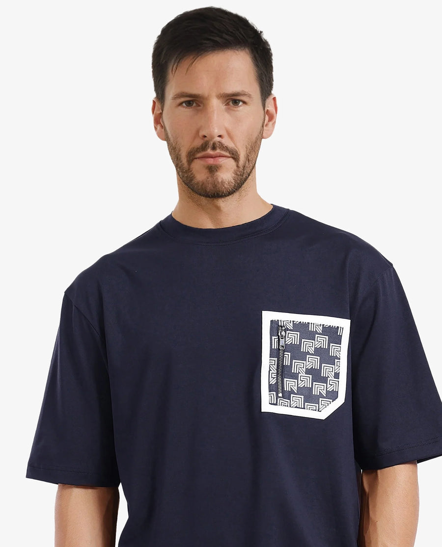 Rare Rabbit Men's Cotton Blend Monogram Print Oversized Fit Half Sleeve Crew Neck T-Shirt