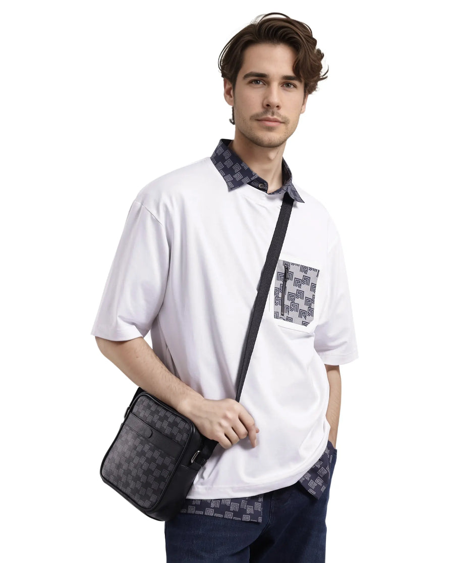 Rare Rabbit Men's Cotton Blend Monogram Print Oversized Fit Half Sleeve Crew Neck T-Shirt
